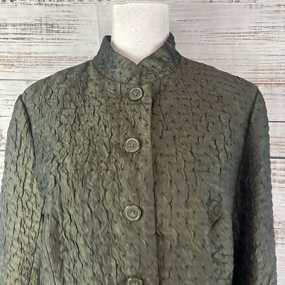 Coldwater Creek Blazer Jacket size Medium Olive Army Green Crinkle Shimmery - Picture 3 of 12